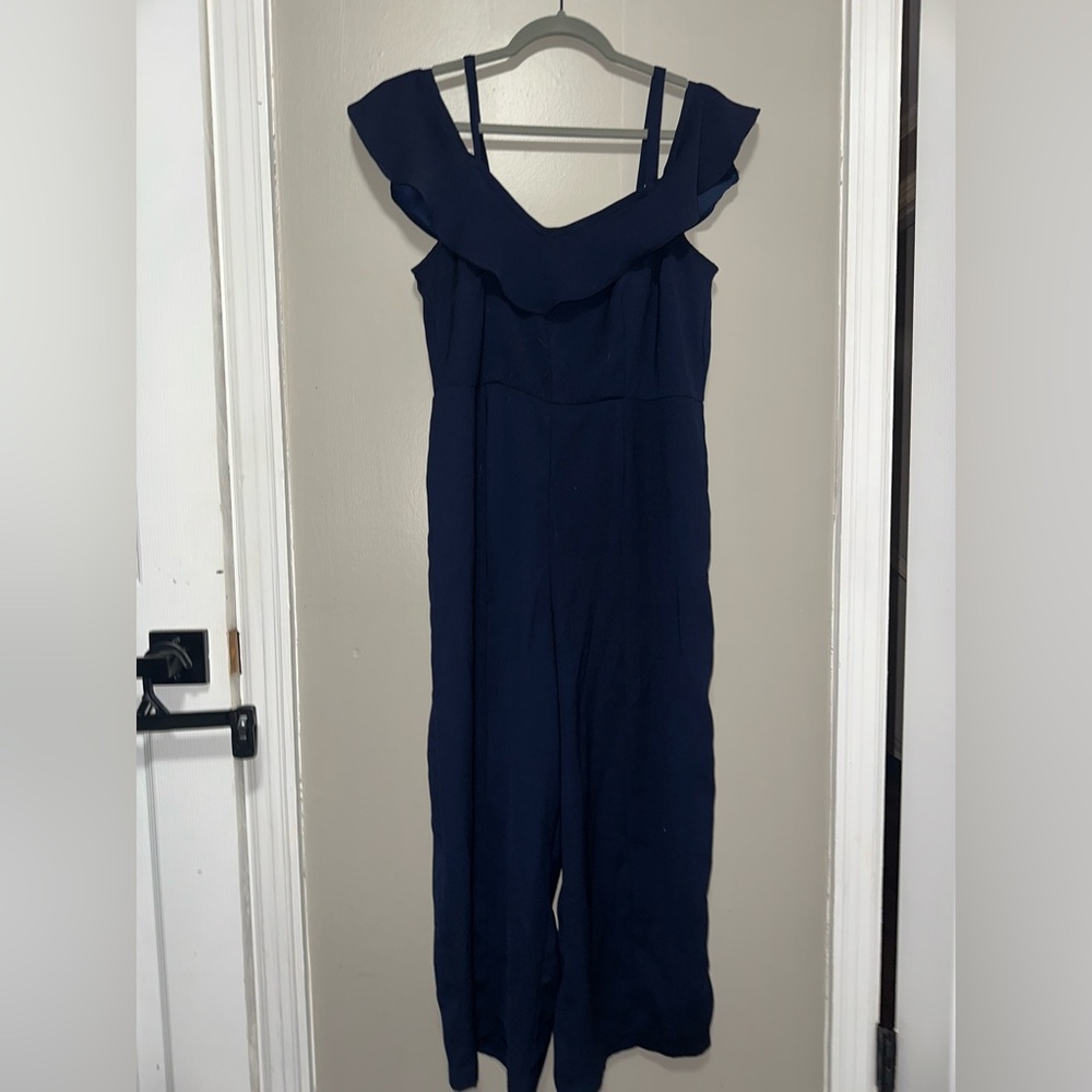 Emma & Michele Dark Blue Ruffled Jumpsuit